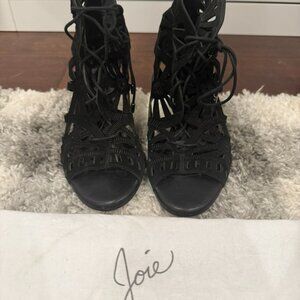 Joie Black Lace-Up Heeled Sandals Cutout Gladiator Heels Designer Size 8.5